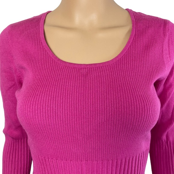 Nicole Miller Womens Ribbed Pullover Sweater Fuschia Pink Ruffled Cuffs. New - Picture 8 of 9